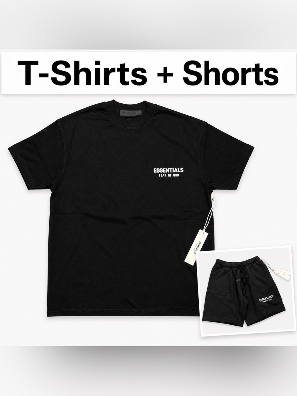 Fear of God Essentials Black Tee with shorts Set NWT all sizes available